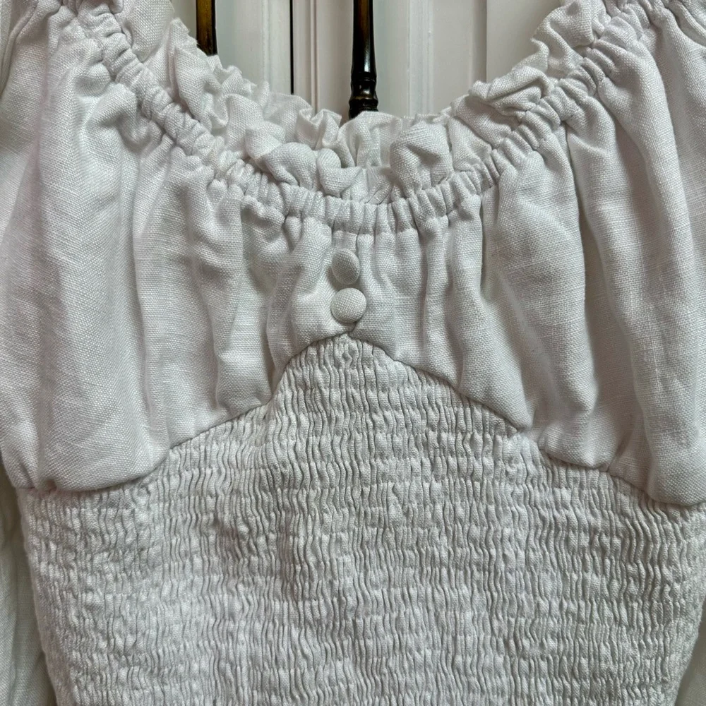NWT Faithfull the Brand Bel Rose Puff Sleeve Linen Top White Size 10